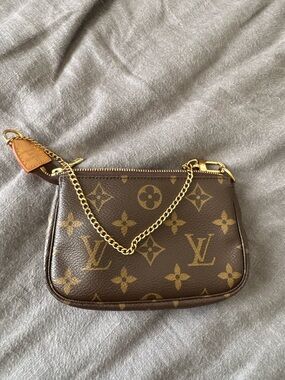 Louis Vuitton Brown Monogram Mini Pochette with Gold Chain